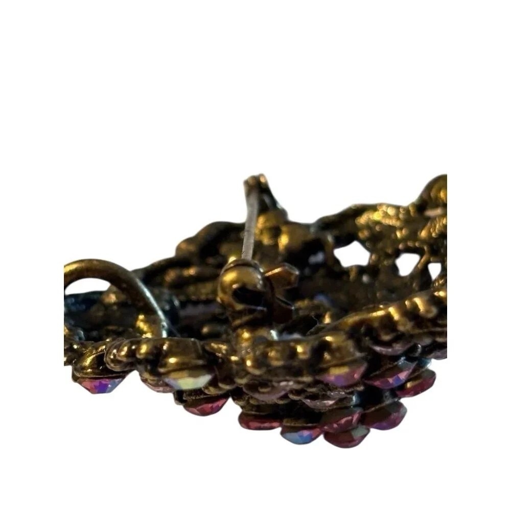 VTG Layered Flower Brooch Pin Pendant‎ Cluster Pink AB Rhinestones Spiral Domed